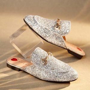 Sequin and gold slide loafers